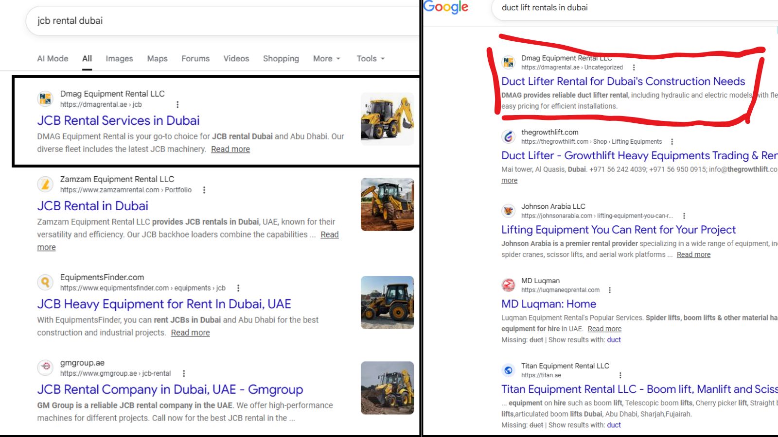 DMAG Equipment Rental keyword ranking screenshot