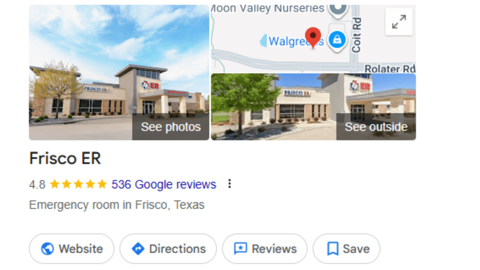 Frisco ER Google Business Profile profile screenshot