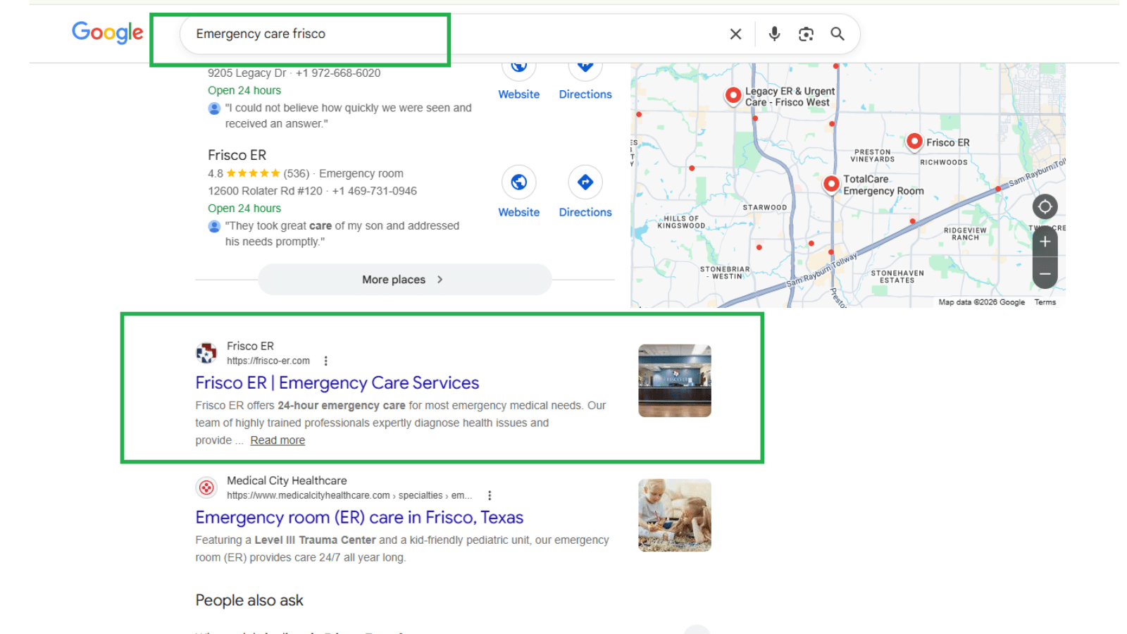 Frisco ER SERP result screenshot