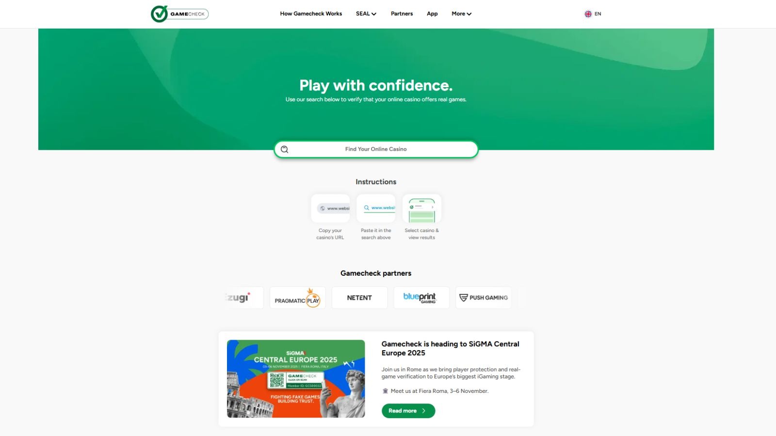 Gamecheck multilingual online games verification platform homepage screenshot