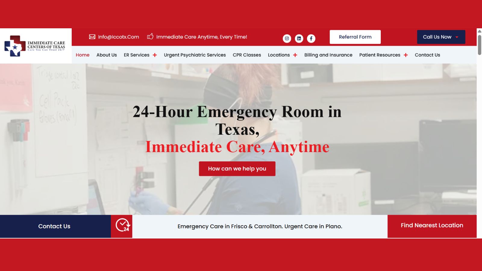 Immediate Care Center of Texas SEMrush organic traffic and AI visibility screenshot